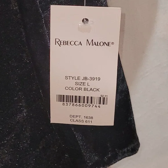 Rebecca Malone Black Velvet Button Front Large Tunic Shirt Womens L-Slv NEW - Picture 3 of 14